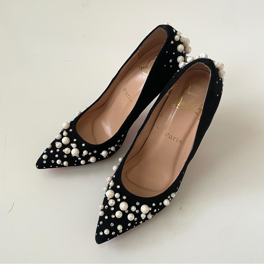 RARE 👠 Christian Louboutin Candidate Black Suede Embellished Pump - Size 35